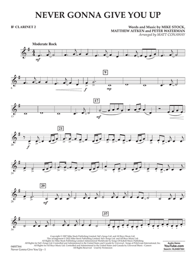 Never Gonna Give You Up (arr. Matt Conaway) - Bb Clarinet 2