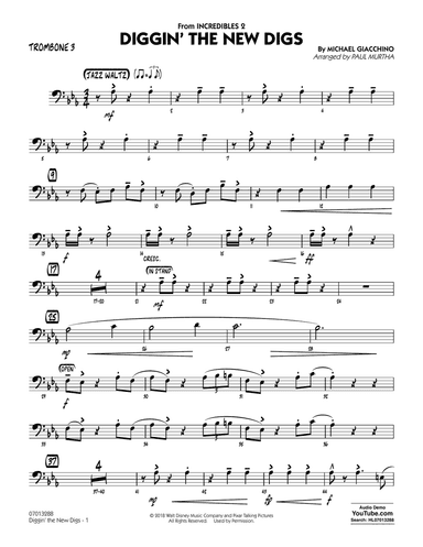 Diggin' the New Digs (from Incredibles 2) (arr. Paul Murtha) - Trombone 3