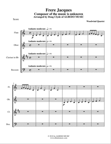 Frere Jacques for Woodwind Quartet