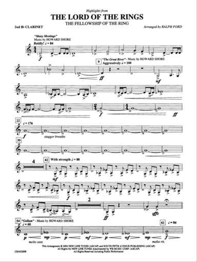 The Lord of the Rings: The Fellowship of the Ring, Highlights from: 2nd B-flat Clarinet