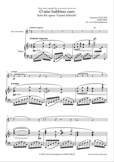 O Mio Babbino Caro - Tenor Sax and Piano