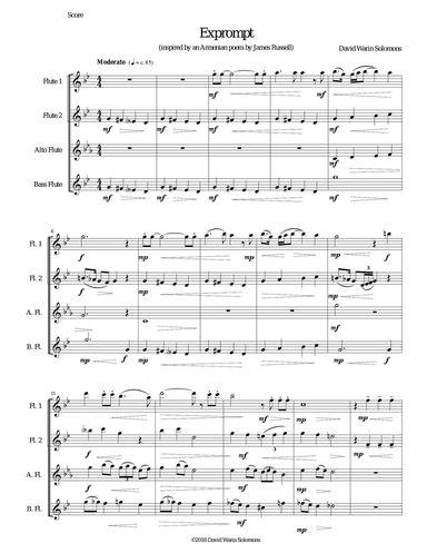 Exprompt - an Armenian song of farewell - arranged for flute quartet