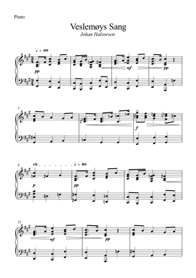 Johan Halvorsen - Veslemøys Sang (Piano)