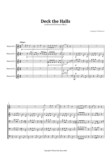 Deck the Halls by Oliphant for French Horn Quintet