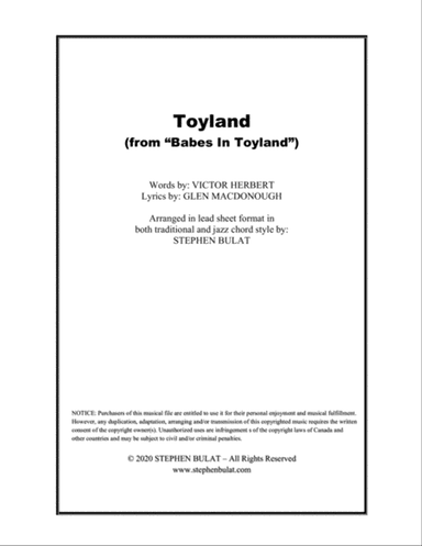 Toyland (from "Babes In Toyland") - Lead sheet arranged in traditional and jazz style (key of D)