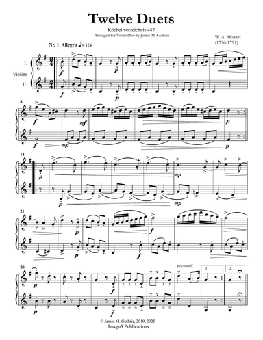 Mozart: 12 Duets K. 487 for Violin Duo