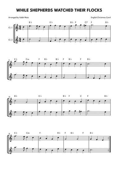 While Shepherds Watched Their Flocks - Clarinet Duet
