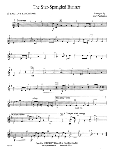 The Star Spangled Banner: E-flat Baritone Saxophone