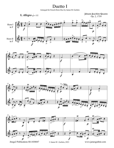 Quantz: Six Duos Op. 2 Complete for French Horn Duo