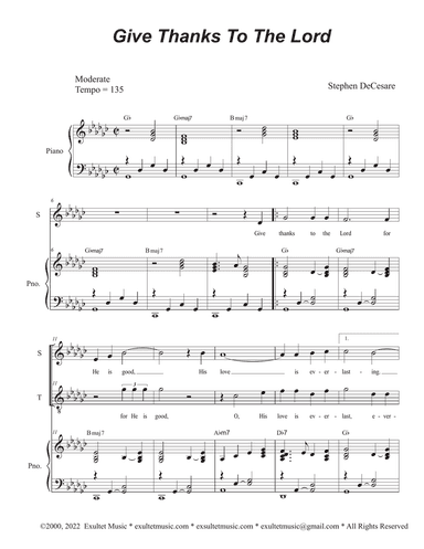 Give Thanks To The Lord (2-part choir - (Soprano and Tenor)