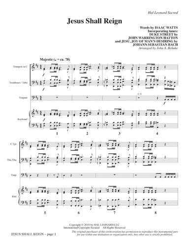 Jesus Shall Reign (arr. John A. Behnke) - Full Score