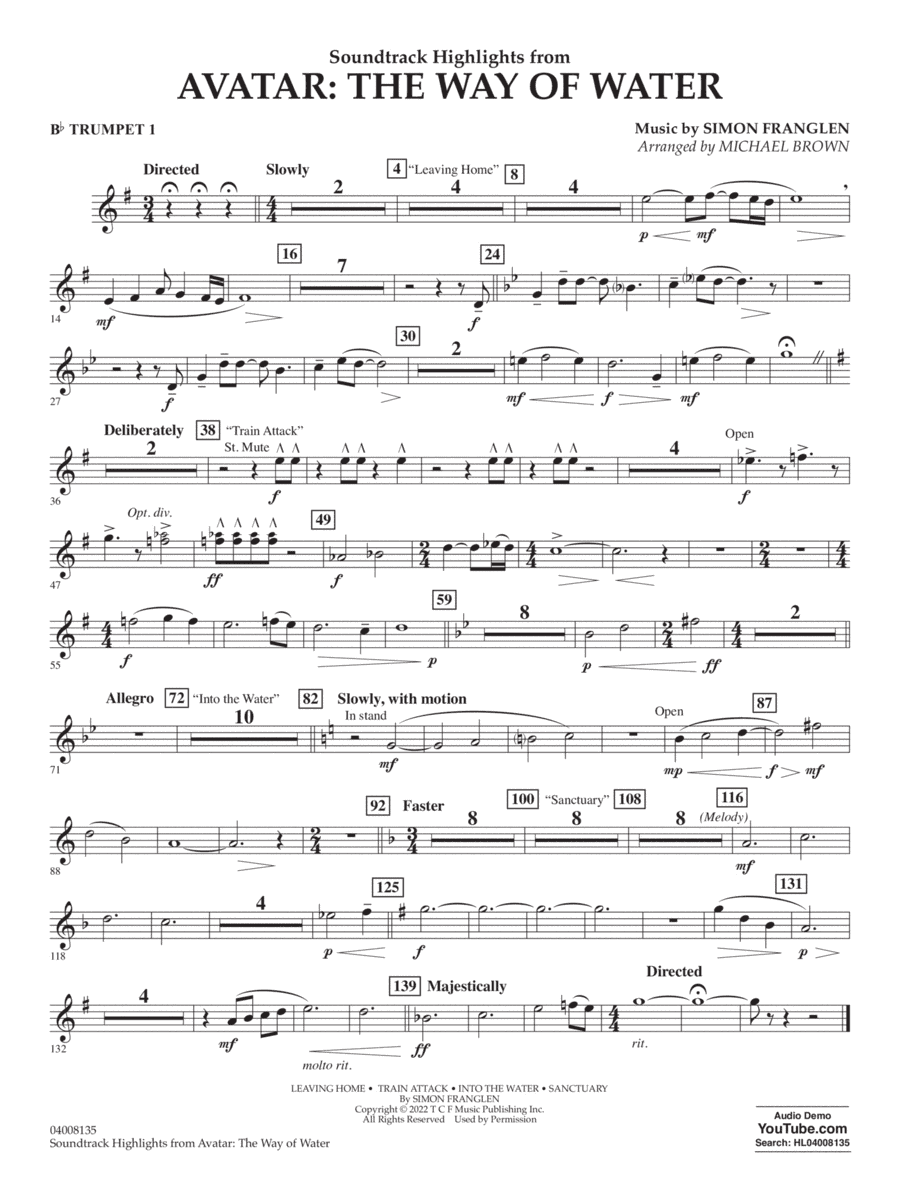 Soundtrack Highlights from Avatar: The Way of Water (arr. Brown) - Bb Trumpet 1