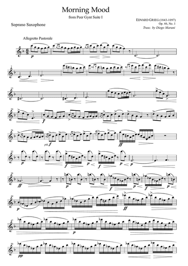 Morning Mood from "Peer Gynt" for Saxophone Quartet