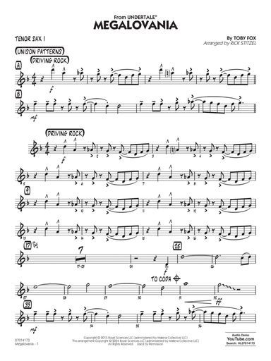 Megalovania (arr. Rick Stitzel) - Tenor Sax 1
