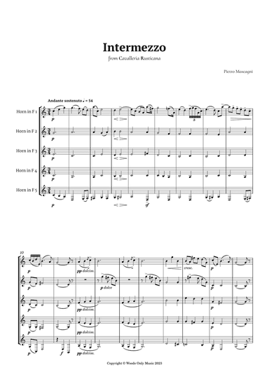 Intermezzo from Cavalleria Rusticana by Mascagni for French Horn Quintet