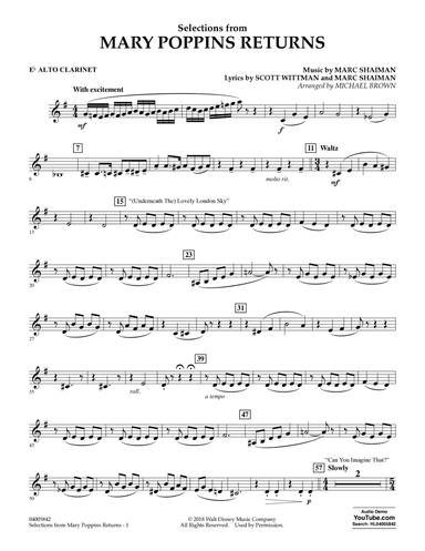 Selections from Mary Poppins Returns (arr. Michael Brown) - Eb Alto Clarinet