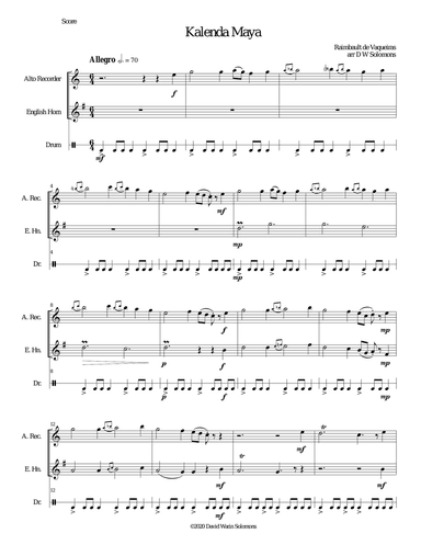 Kalenda Maya for alto recorder, cor anglais and drum