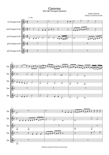 Canzona - Andrea Gabrieli - for Bb Trumpet Quintet - Score and Parts