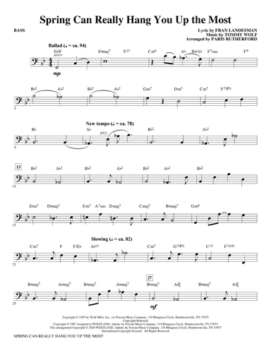 Spring Can Really Hang You Up The Most (arr. Paris Rutherford) - Bass