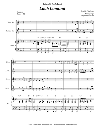 Loch Lomond (Saxophone Quartet and Piano)