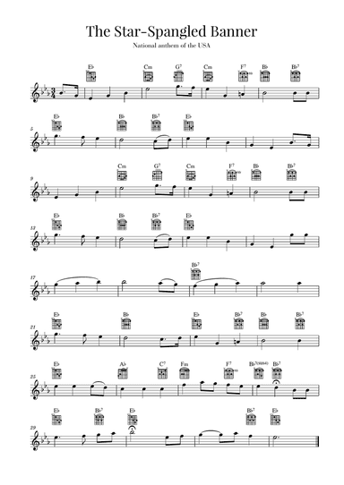 The Star Spangled Banner (National Anthem of the USA) - Guitar - Original Version (Eb Major)