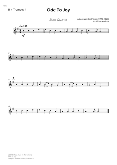 Ode To Joy - Easy Brass Quartet (Individual Parts)