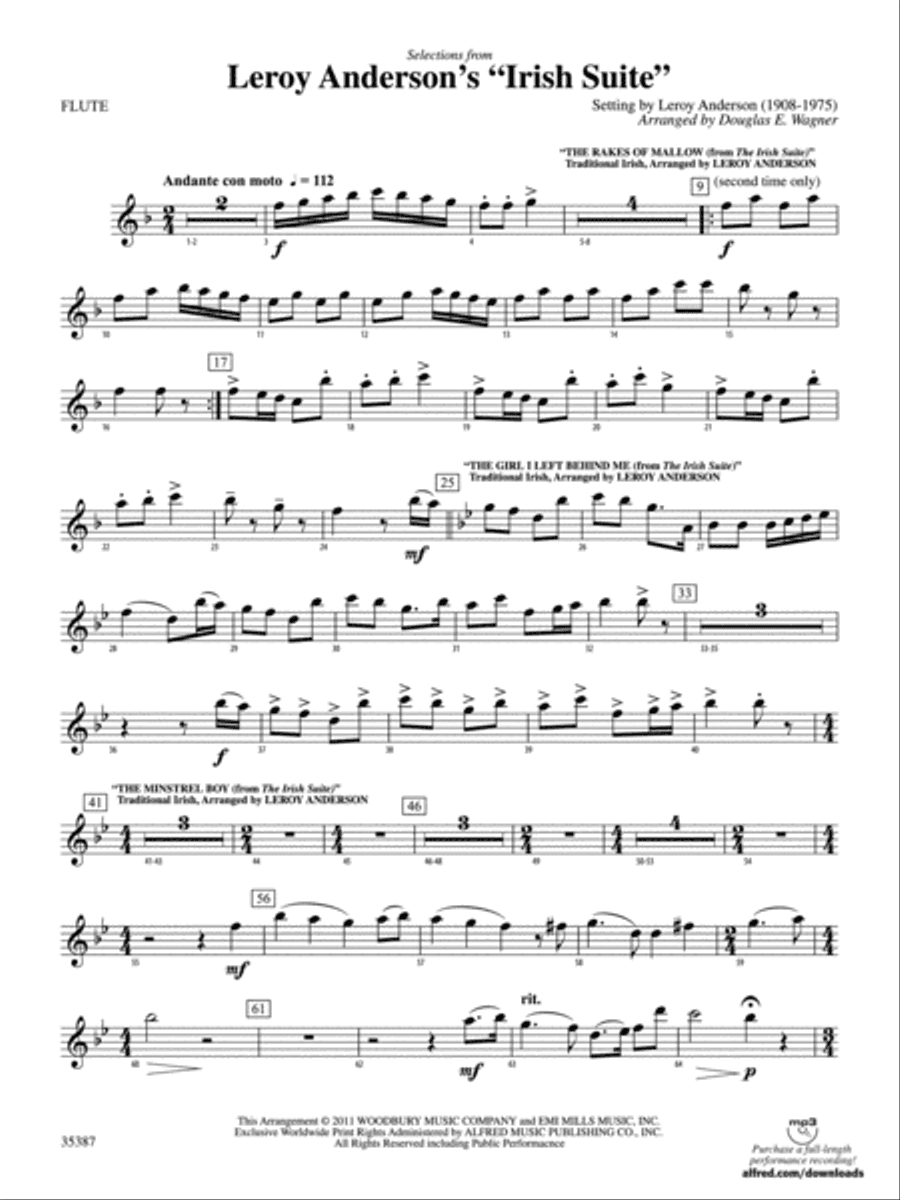 Leroy Anderson’s Irish Suite, Selections from: Flute