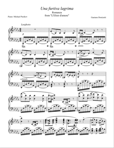 Una Furtiva Lagrima for Piano Solo