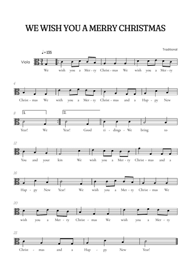 We Wish You a Merry Christmas for viola • easy Christmas sheet music