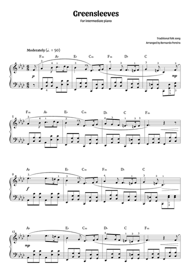 Greensleeves (intermediate piano – F minor)