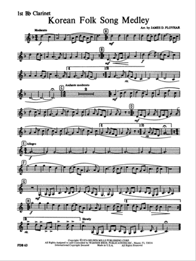 Korean Folk Song Medley: 1st B-flat Clarinet