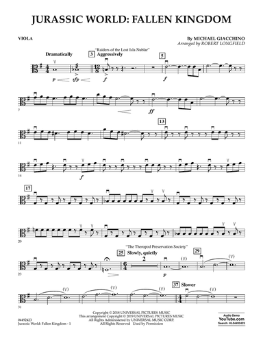 Jurassic World: Fallen Kingdom (arr. Robert Longfield) - Viola