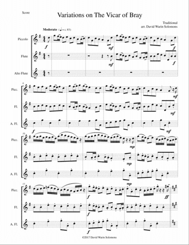 Variations on the Vicar of Bray for flute trio (piccolo, flute and alto flute)