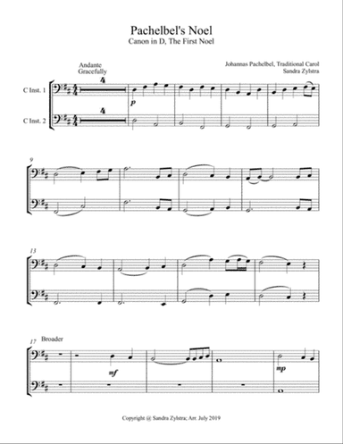 Pachelbel's Noel (bass C instrument duet, parts only)