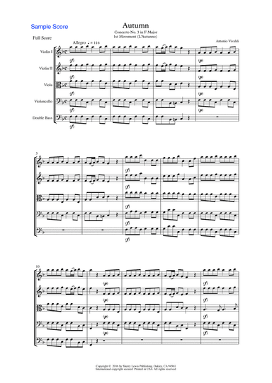 AUTUMN, Allegro by Vivaldi, String Orchestra, Intermediate Level for 2 violins, viola, cello and str