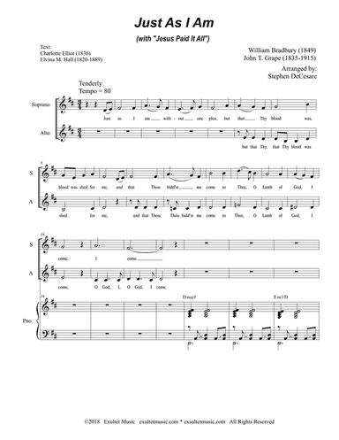 Just As I Am (with "Jesus Paid It All") (Duet for Soprano & Alto Solo)