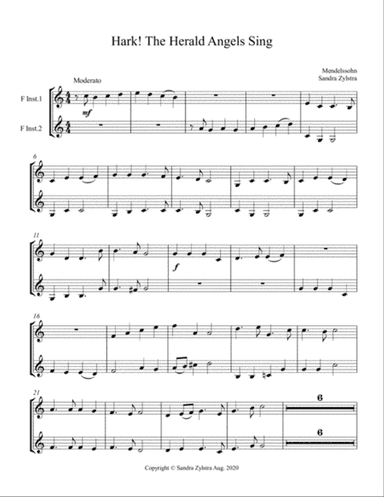 Hark! The Herald Angels Sing (treble F instrument duet, parts only)