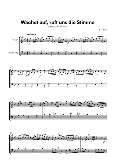 Johann Sebastian Bach - Wachet auf, ruft uns die Stimme (for Violin and Trombone)