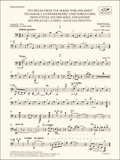 Ten Pieces from the Series 'For Children'-Cello