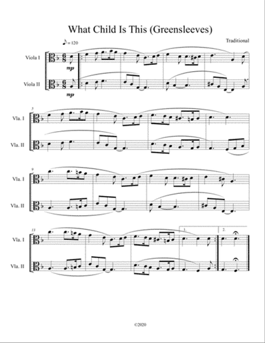 What Child Is This (Greensleeves) for viola duet