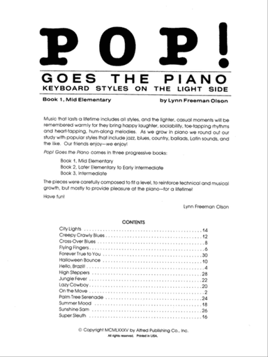 Pop! Goes the Piano, Book 1: Keyboard Styles on the Light Side