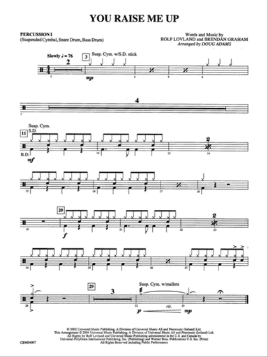 You Raise Me Up: 1st Percussion
