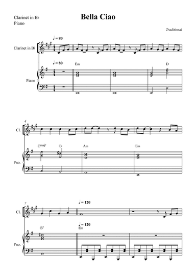 Bella Ciao For Clarinet Bb