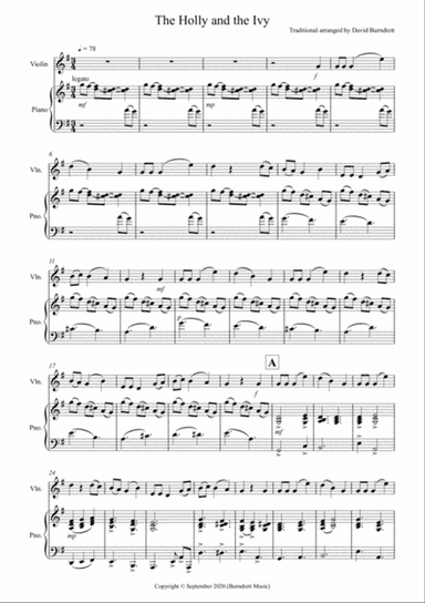 The Holly and the Ivy for Violin and Piano