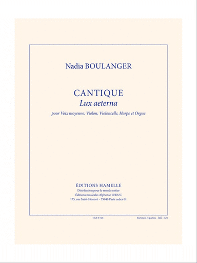 Cantique (lux Aeterna) Pour Voix Moyenne, Violon, Violoncelle, Harpe Et O