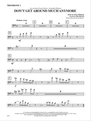 Don't Get Around Much Anymore: 1st Trombone