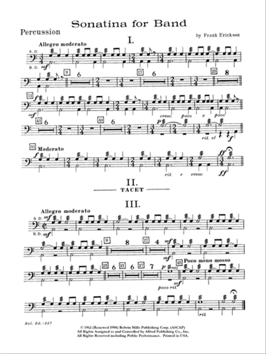Sonatina for Band: 1st Percussion