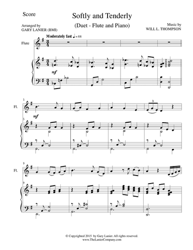 SOFTLY AND TENDERLY (Duet – Flute and Piano/Score and Parts)