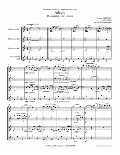 Albinoni Adagio - 3 Clarinets and Bass Clarinet
