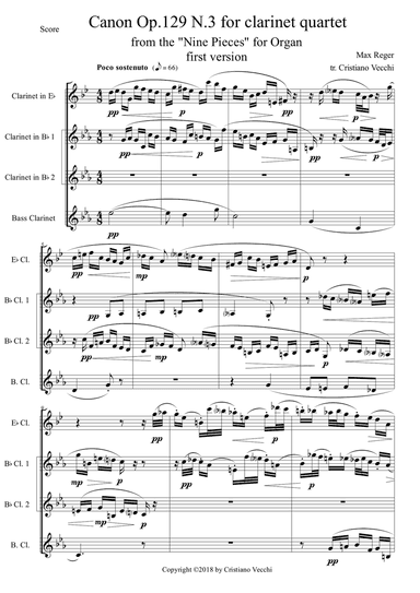 Canon Op.129 N.3 for clarinet quartet